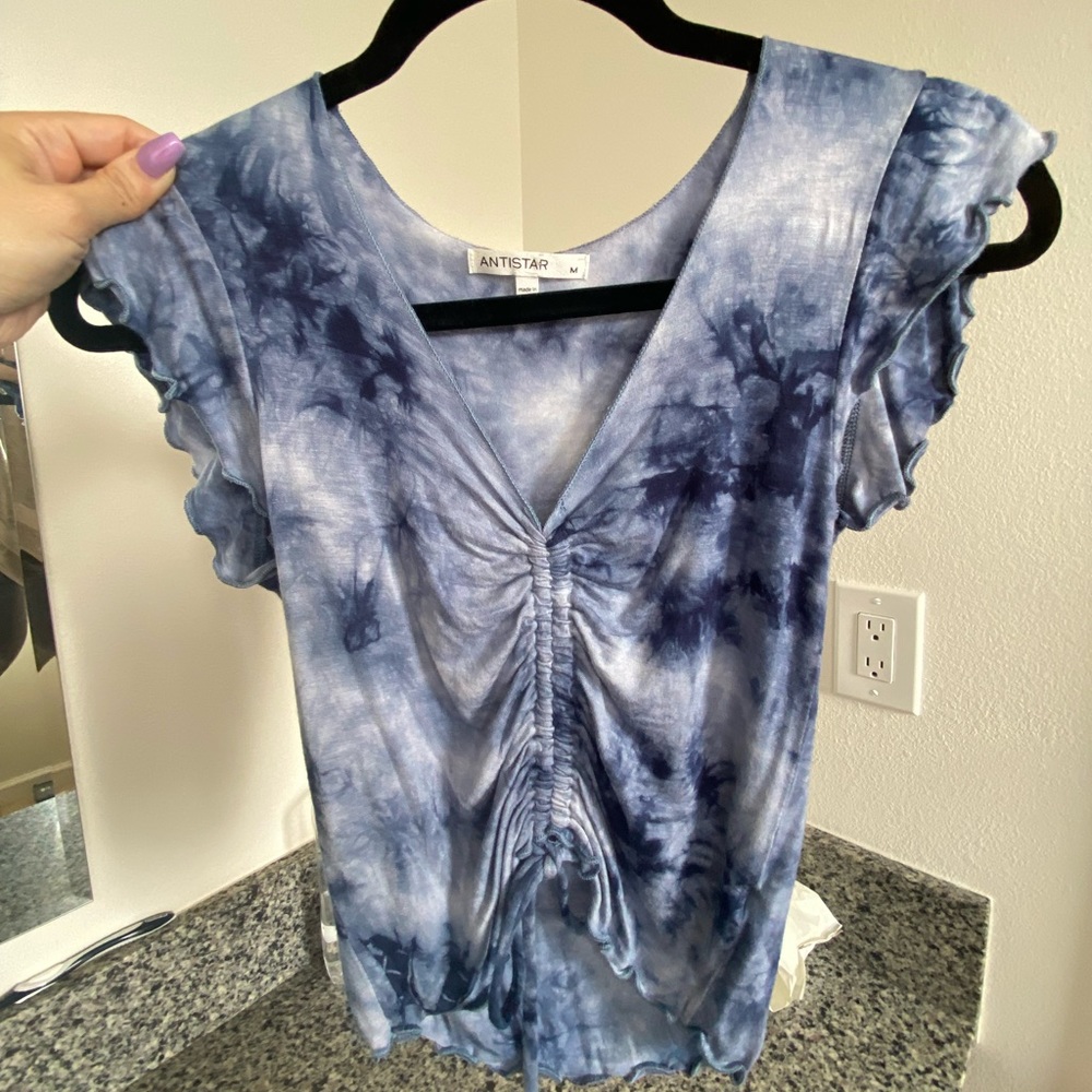 Blue tye dye drawstring crop top